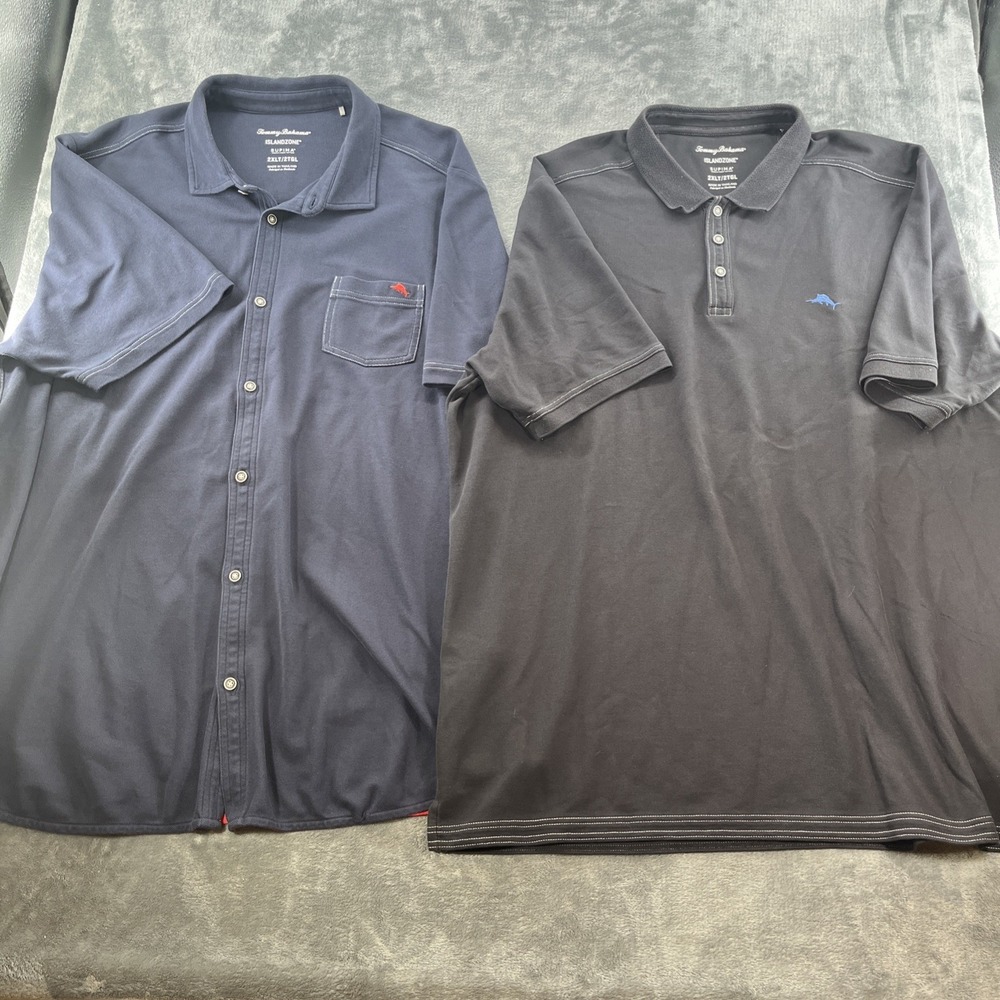 🌴 Tommy Bahama Men's Lot of 2 Polo Shirts 2XLT Black & Blue Islandzone EUC 🌴
